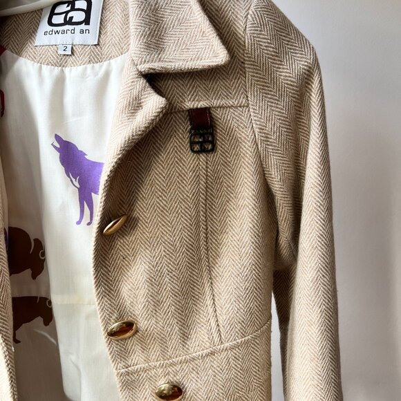 Vintage tan herringbone wool coat size xs - Picture 12 of 12